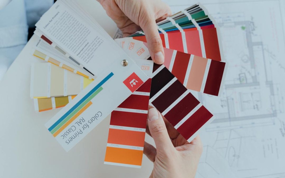 Color fan decks over architectural plans