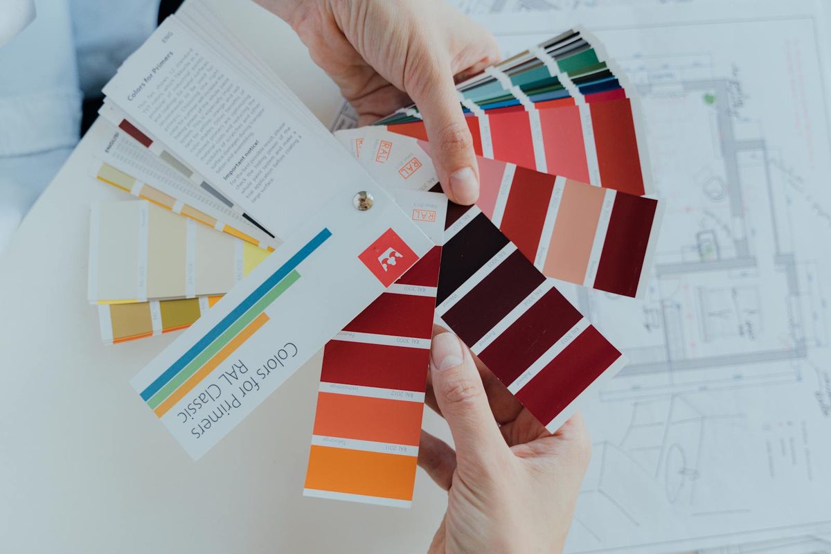 Color fan decks over architectural plans