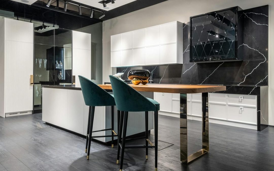 Modern kitchen with glossy lacquered cabinetry