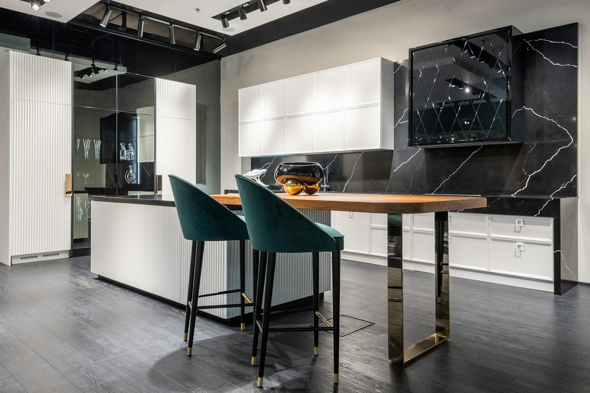 Modern kitchen with glossy lacquered cabinetry