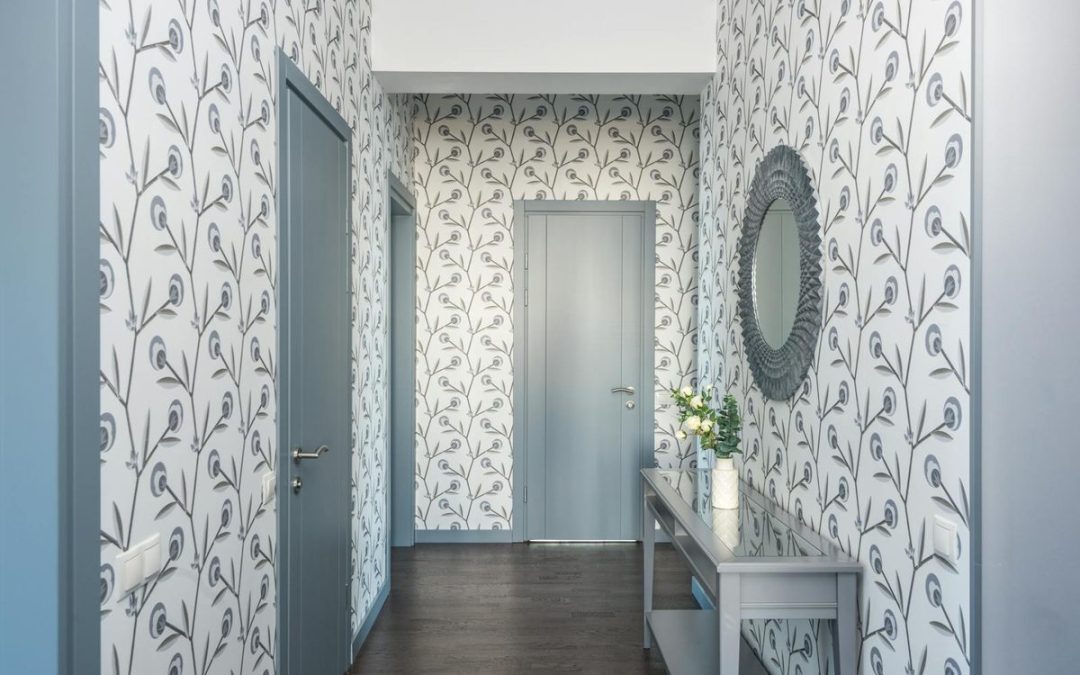 Designer wallpaper in a luxury hallway