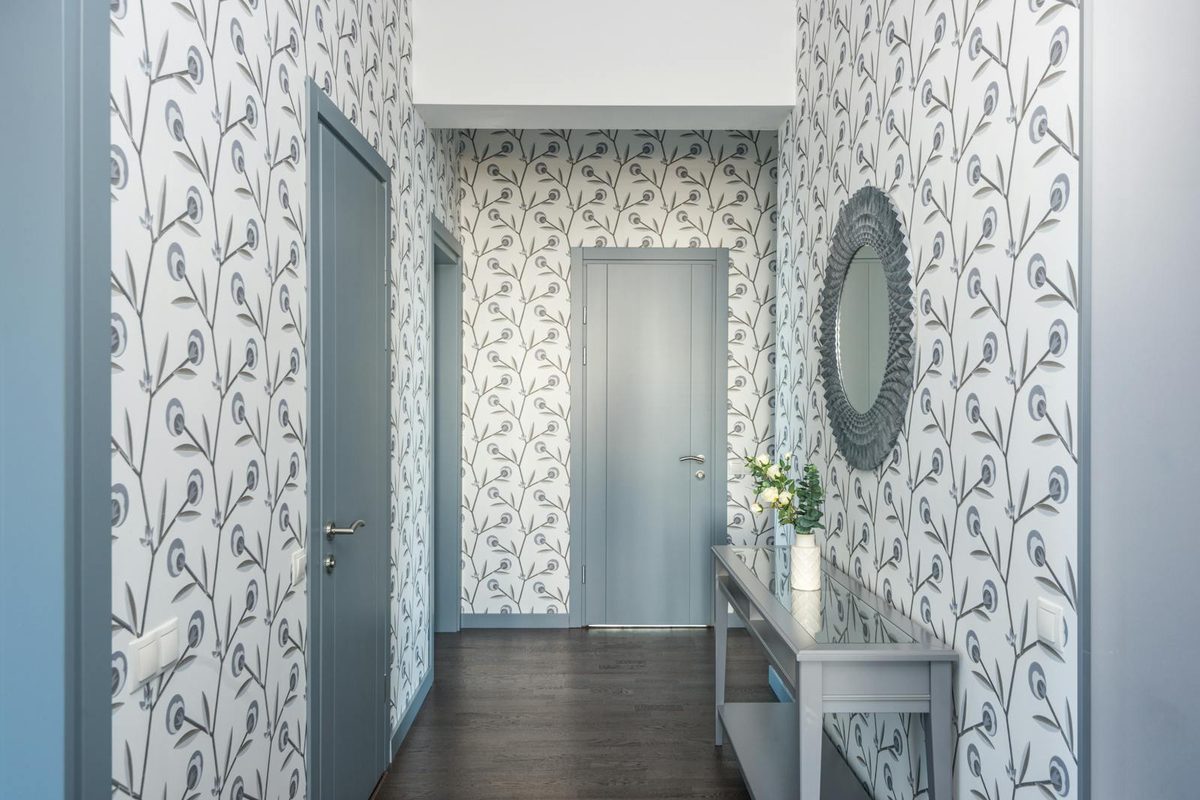 Designer wallpaper in a luxury hallway